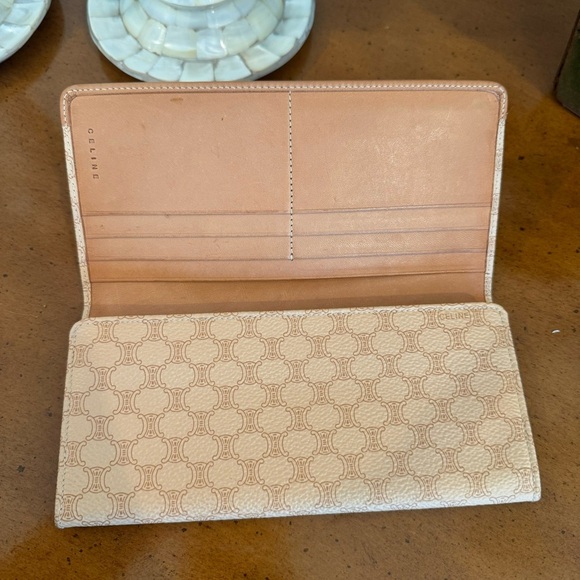 CELINE Long Wallet Macadam Pattern Leather Brown Clasp Purse Beige - Picture 8 of 11